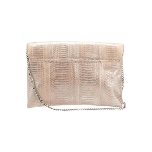 Loeffler Randall Leather Push-Lock Clutch Neutral Animal Print Crossbody Bag - Picture 3 of 5